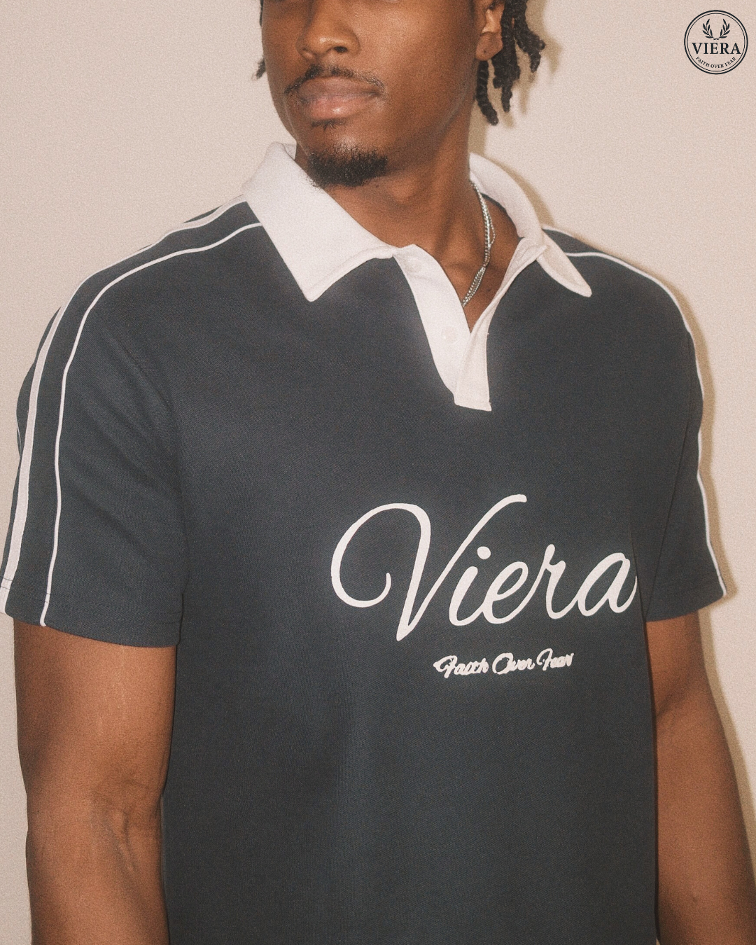 Viera "Faith Over Fear" Navy Polo